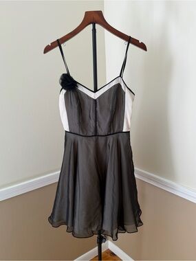Pookie & Sebastian Black and Cream Spaghetti Strap Dress with Rosette Vintage
